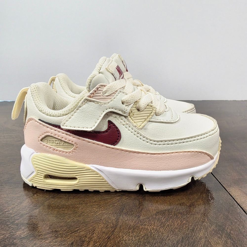 Nike Air Max 90 Kids Size 7C HF6359-006 White Pink Beige Easy On Sneakers